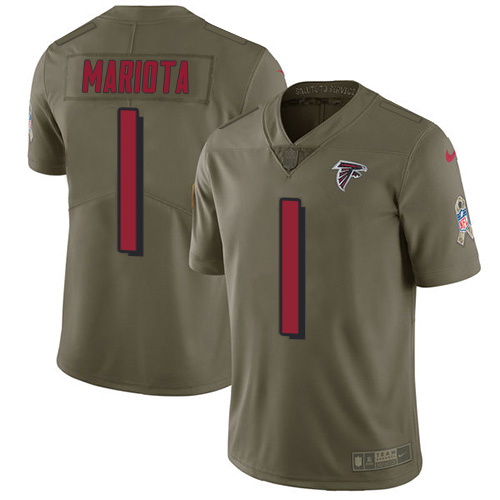 Falcons #1 Marcus Mariota Olive Stitched Youth Limited 2017 Salute To Service Jersey