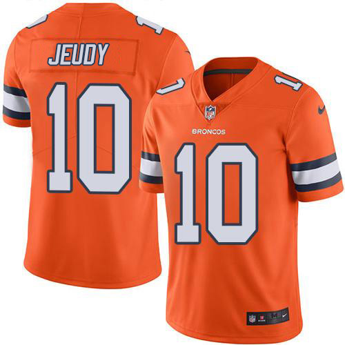 Broncos #10 Jerry Jeudy Orange Men's Stitched Limited Rush Jersey