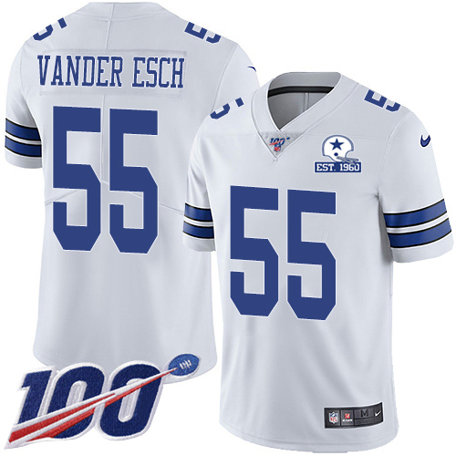 Cowboys #55 Leighton Vander Esch White Men's Stitched With Established In 1960 Patch 100th Season Vapor Untouchable Limited Jersey