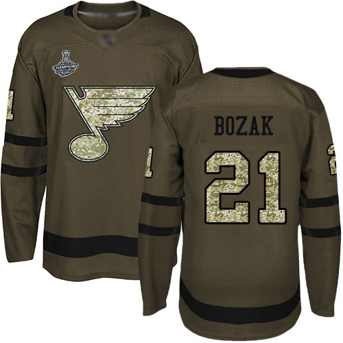 Adidas St. Louis Blues #21 Tyler Bozak Green Salute to Service Stanley Cup Champions Stitched Jersey Men's