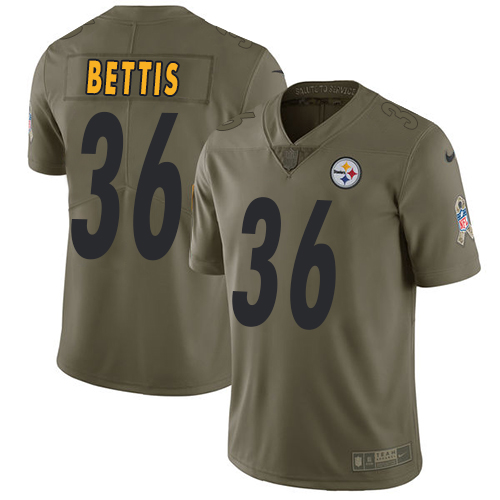 Steelers #36 Jerome Bettis Olive Men's Stitched Limited 2017 Salute To Service Jersey
