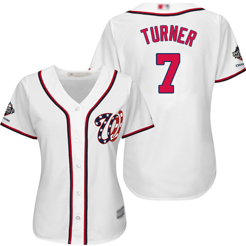 Washington Nationals #7 Trea Turner White Home 2019 World Series Champions Women's Stitched Jersey Womens