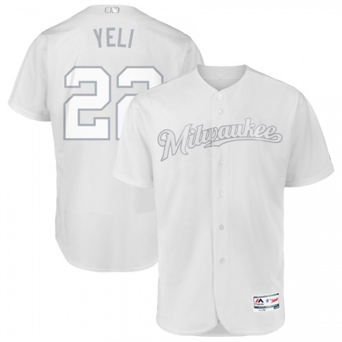 Milwaukee Milwaukee Brewers #22 Christian Yelich Yeli Majestic 2019 Players' Weekend Flex Base Authentic Player Jersey White Men's
