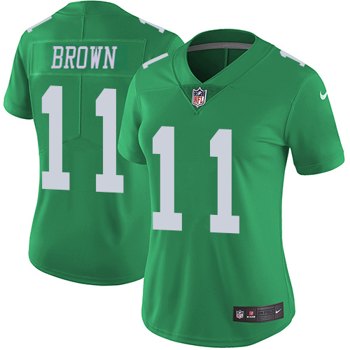 Eagles #11 A.J. Brown Green Women's Stitched Limited Rush Jersey