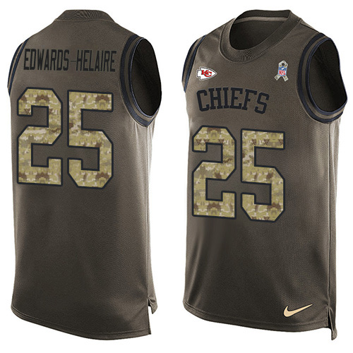 Chiefs #25 Clyde Edwards-Helaire Green Men's Stitched Limited Salute To Service Tank Top Jersey