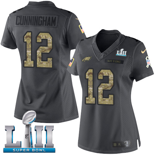 Philadelphia Eagles #12 Randall Cunningham Black Super Bowl LII Women's Stitched Limited 2016 Salute to Service Jersey Womens