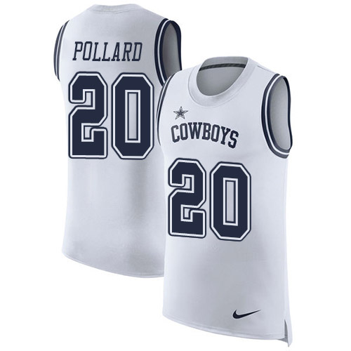 Cowboys #20 Tony Pollard White Men's Stitched Limited Rush Tank Top Jersey