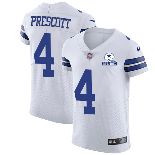 Cowboys #4 Dak Prescott White Men's Stitched With Established In 1960 Patch New Elite Jersey