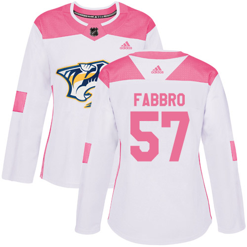Adidas Nashville Predators #57 Dante Fabbro White/Pink Authentic Fashion Women's Stitched Jersey Womens