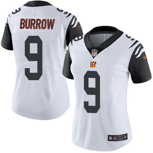 Bengals #9 Joe Burrow White Women's Stitched Limited Rush Jersey