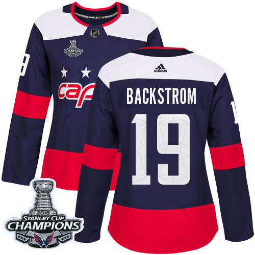 Adidas Washington Capitals #19 Nicklas Backstrom Navy Authentic 2018 Stadium Series Stanley Cup Final Champions Women's Stitched Jersey Womens