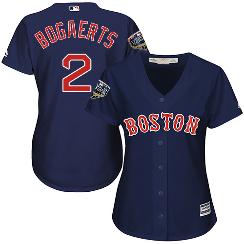 Boston Red Sox #2 Xander Bogaerts Navy Blue Alternate 2018 World Series Women's Stitched Jersey Womens