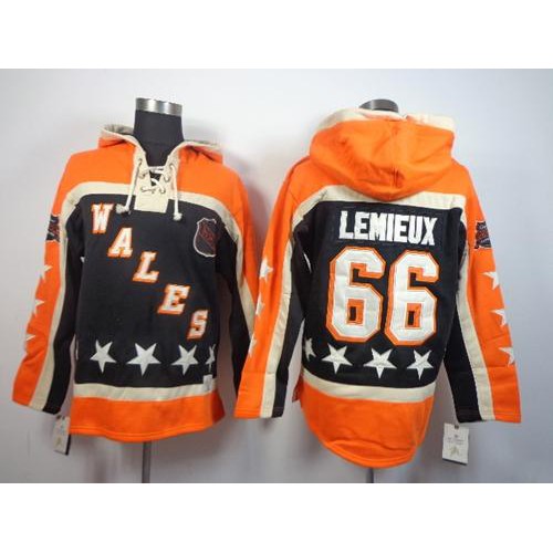 Pittsburgh Penguins #66 Mario Lemieux Black All-Star Sawyer Hooded Sweatshirt Stitched Jersey Men's