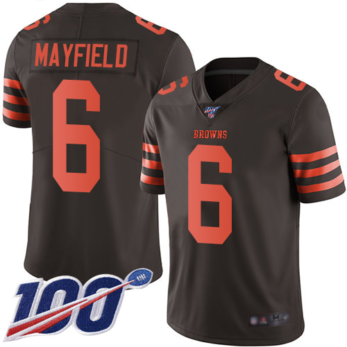 Cleveland Browns #6 Baker Mayfield Brown Men's Stitched Limited Rush 100th Season Jersey Men's