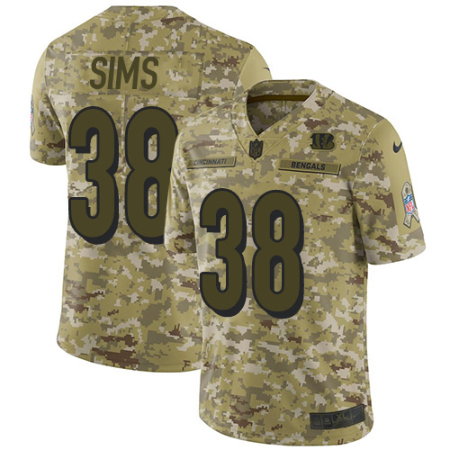 Cincinnati Bengals #38 LeShaun Sims Camo Youth Stitched Limited 2018 Salute To Service Jersey Youth