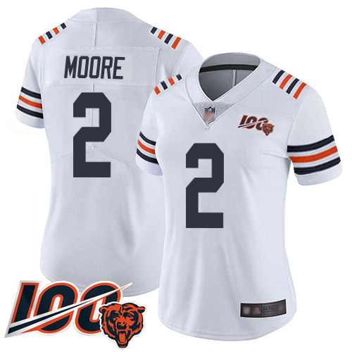 Bears #2 D.J. Moore White Women's Stitched 100th Season Vapor Limited Jersey