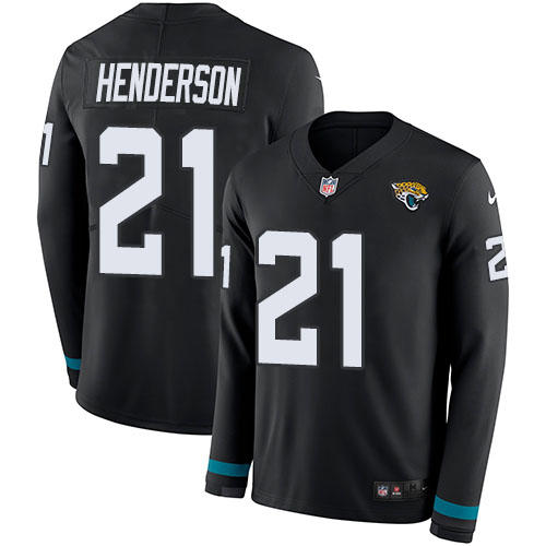 Jacksonville Jaguars #21 C.J. Henderson Black Team Color Youth Stitched Limited Therma Long Sleeve Jersey Youth