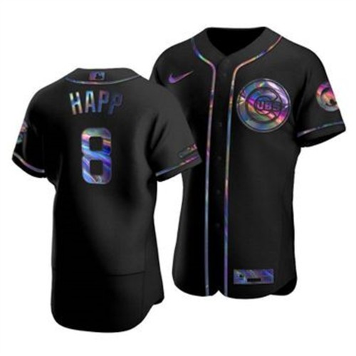 Chicago Chicago Cubs #8 Ian Happ Men's Iridescent Holographic Collection Jersey - Black Men's