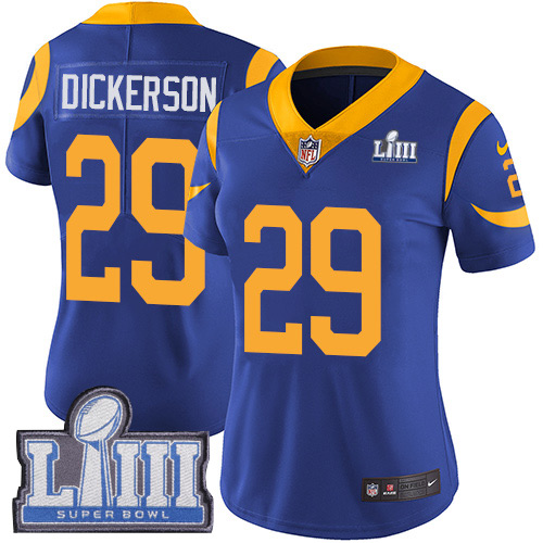 Rams #29 Eric Dickerson Royal Blue Alternate Super Bowl LIII Bound Women's Stitched Vapor Untouchable Limited Jersey