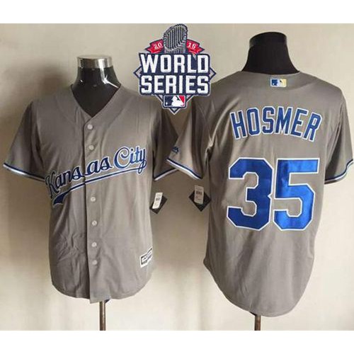 Kansas City Royals #35 Eric Hosmer New Grey Cool Base W/2015 World Series Patch Stitched Jersey Men's