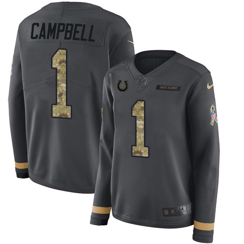 Colts #1 Parris Campbell Anthracite Salute To Service Women's Stitched Limited Therma Long Sleeve Jersey