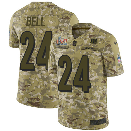Cincinnati Bengals #24 Vonn Bell Camo Super Bowl LVI Patch Men's Stitched Limited 2018 Salute To Service Jersey Men's