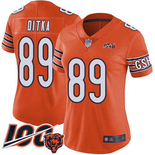 Bears #89 Mike Ditka Orange Women's Stitched Limited Rush 100th Season Jersey