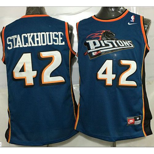 Detroit Pistons #42 Jerry Stackhouse Blue Throwback Stitched Jersey Mens