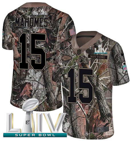 Chiefs #15 Patrick Mahomes Camo Super Bowl LIV 2020 Youth Stitched Limited Rush Realtree Jersey