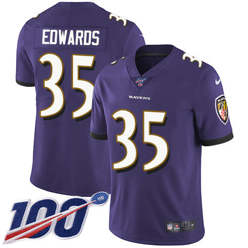 Baltimore Ravens #35 Gus Edwards Purple Team Color Men's Stitched 100th Season Vapor Untouchable Limited Jersey Men's
