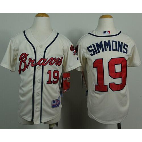 Atlanta Braves #19 Andrelton Simmons Cream Cool Base Stitched Youth Jersey Youth