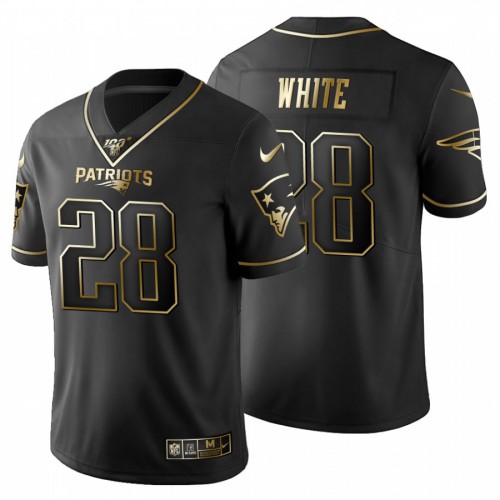 New England New England Patriots #28 James White Men's Black Golden Limited 100 Jersey Men's