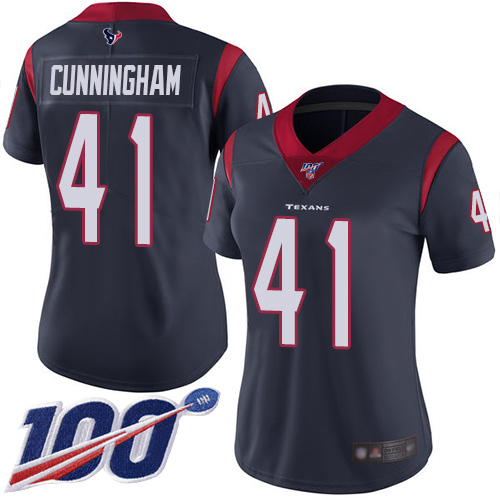 Houston Texans #41 Zach Cunningham Navy Blue Team Color Women's Stitched 100th Season Vapor Limited Jersey Womens