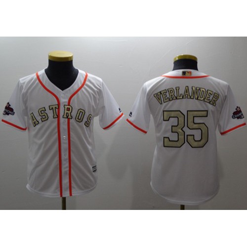 Houston Astros #35 Justin Verlander White 2017 World Series Champions Gold Program Cool Base Stitched Youth Jersey Youth