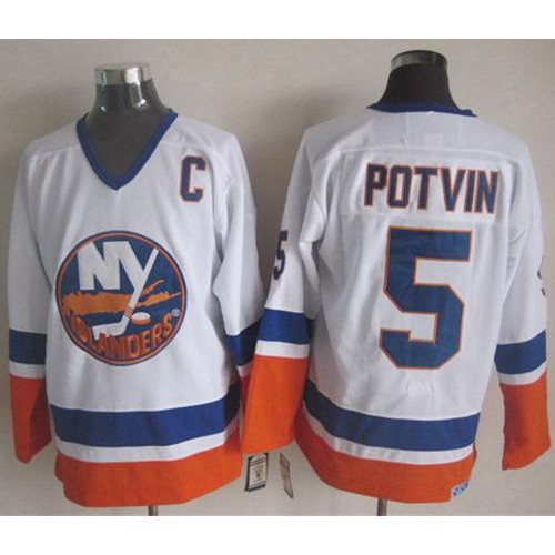 New York Islanders #5 Denis Potvin White CCM Throwback Stitched Jersey Men's