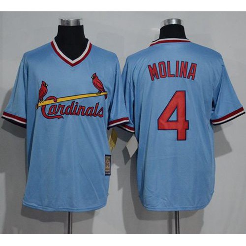 St.Louis Cardinals #4 Yadier Molina Blue Cooperstown Throwback Stitched Jersey Men's