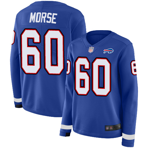 Buffalo Bills #60 Mitch Morse Royal Blue Team Color Women's Stitched Limited Therma Long Sleeve Jersey Womens