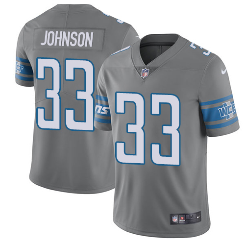Detroit Lions #33 Kerryon Johnson Gray Men's Stitched Limited Rush Jersey Men's