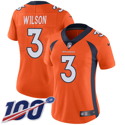 Broncos #3 Russell Wilson Orange Team Color Women's Stitched 100th Season Vapor Untouchable Limited Jersey