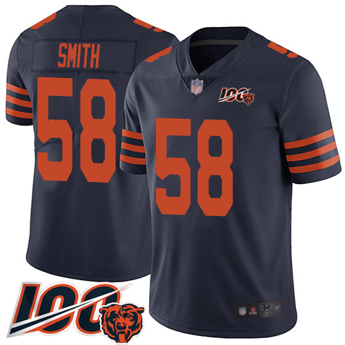 Chicago Bears #58 Roquan Smith Navy Blue Alternate Youth Stitched 100th Season Vapor Limited Jersey Youth