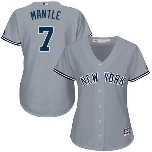 New York Yankees #7 Mickey Mantle Grey Road Women's Stitched Jersey Womens