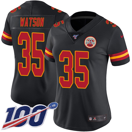 Chiefs #35 Jaylen Watson Black Women's Stitched Limited Rush 100th Season Jersey