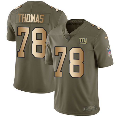 New York Giants #78 Andrew Thomas Olive/Gold Men's Stitched Limited 2017 Salute To Service Jersey Men's