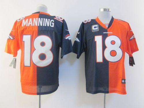 Broncos #18 Peyton Manning Orange/Navy Blue Men's Stitched Elite Split Jersey