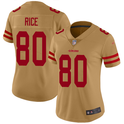 49ers #80 Jerry Rice Gold Women's Stitched Limited Inverted Legend Jersey