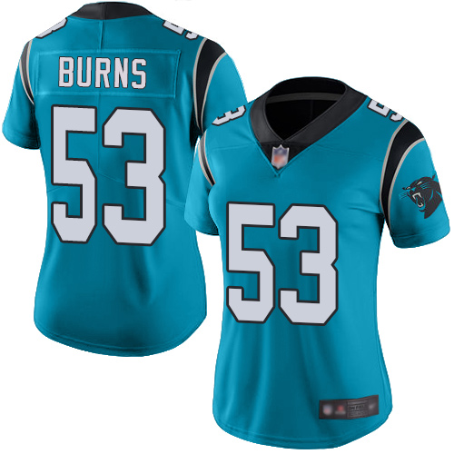 Panthers #53 Brian Burns Blue Women's Stitched Limited Rush Jersey