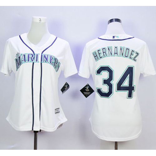Seattle Mariners #34 Felix Hernandez White Home Women's Stitched Jersey Womens