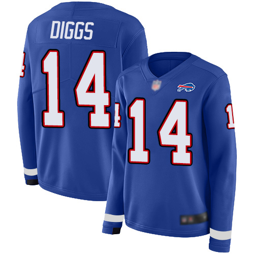 Bills #14 Stefon Diggs Royal Blue Team Color Women's Stitched Limited Therma Long Sleeve Jersey