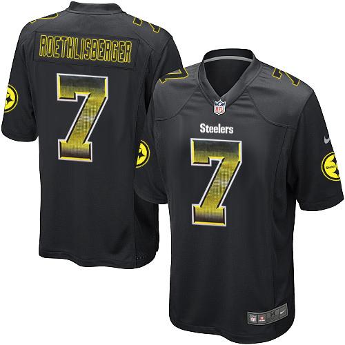 Pittsburgh Steelers #7 Ben Roethlisberger Black Team Color Men's Stitched Limited Strobe Jersey Men's