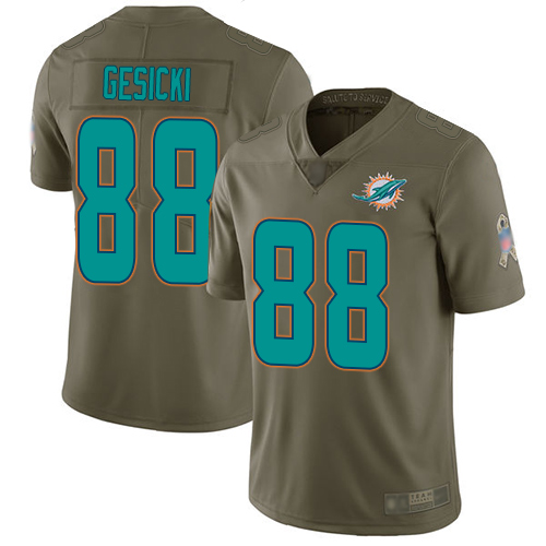 Dolphins #88 Mike Gesicki Olive Men's Stitched Limited 2017 Salute To Service Jersey